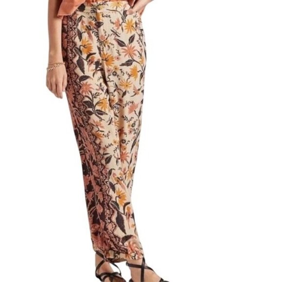 Anthropologie Womens Smocked Balloon Leg Pants  Floral Print Size 10 - Picture 1 of 11